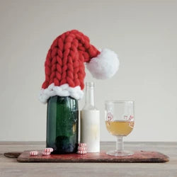 Knit Fabric Santa Hat Bottle Cover